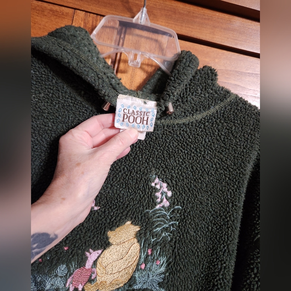 Classic Pooh & Piglet Disney Fleece Pullover Hoodie Dark Green Large